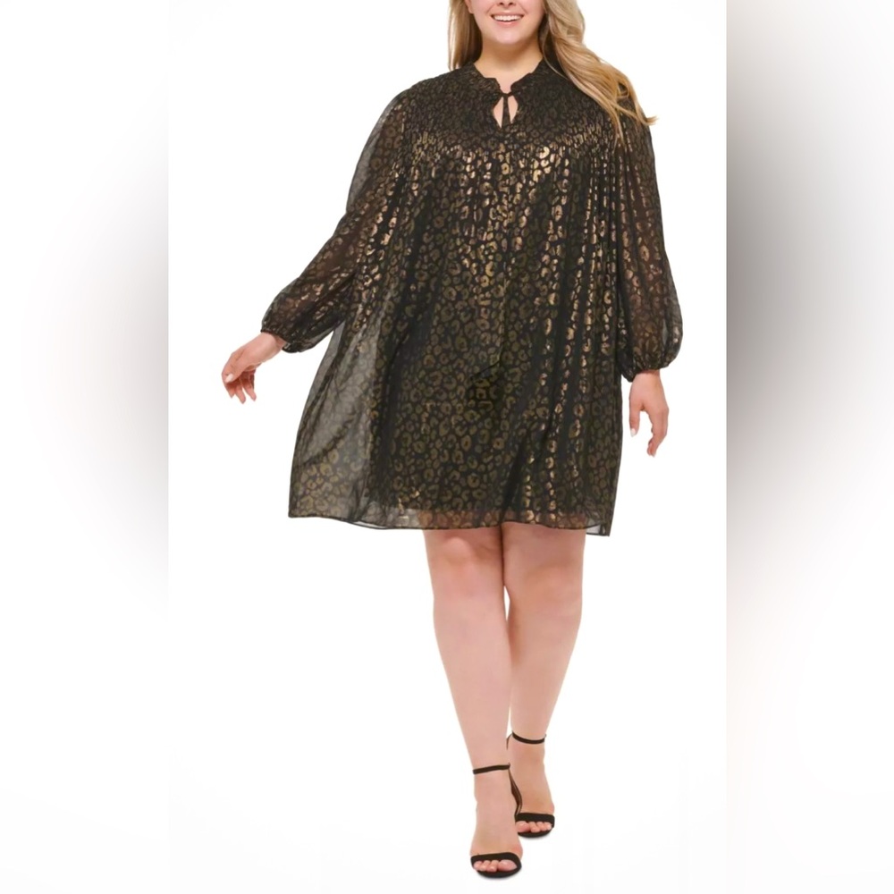 DKNY Womens Black Lined Pullover Balloon Sleeve Shift Dress Plus Size: 20W NWT